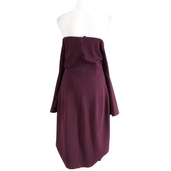 Calvin KLEIN PLUM OFF THE SHOULDER BELL FLUTTER SLEEVE MIDI SHEATH DRESS - 10 - Picture 4 of 10